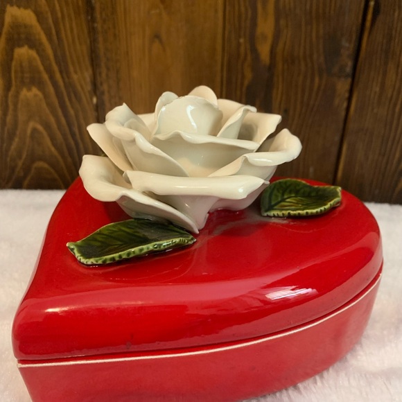 Other - Vintage Red Heart Romantic Trinket Box-70s to 80s-Ceramic